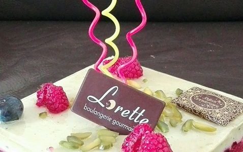 Le SUBTIL, entremets framboises pistaches de Lorette (format familial)