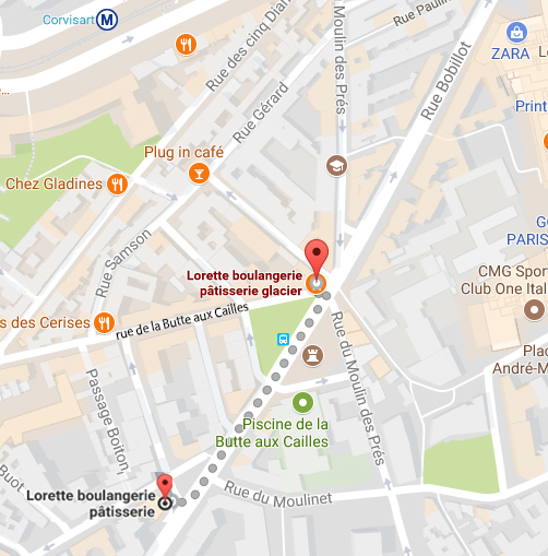Cliquez pour accéder au plan pour vous rendre chez Lorette Métro : Corvisart ou Place d’Italie (lignes 5, 6, 7) - Bus : 57, 67