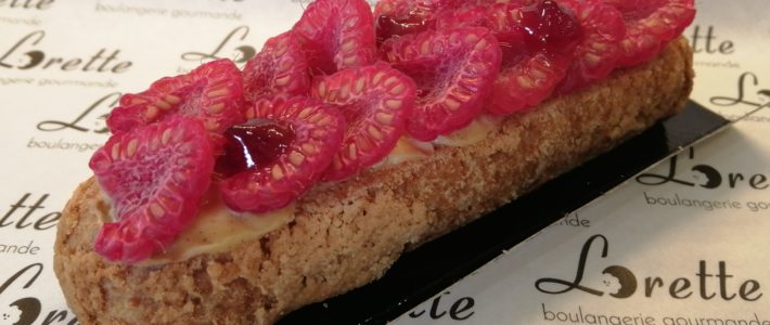 Eclair vanille framboises de Lorette