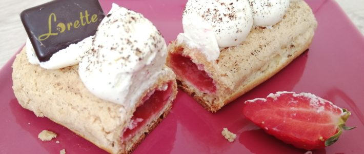 Eclair fraise vanille de Lorette, boulangerie artisanale à Paris
